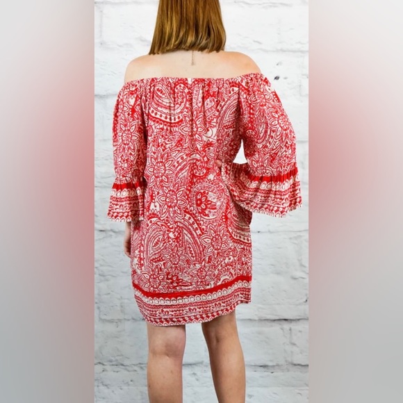 5 for $50 - Umgee Red and White Paisley Print Dress/Tunic - Picture 6 of 7